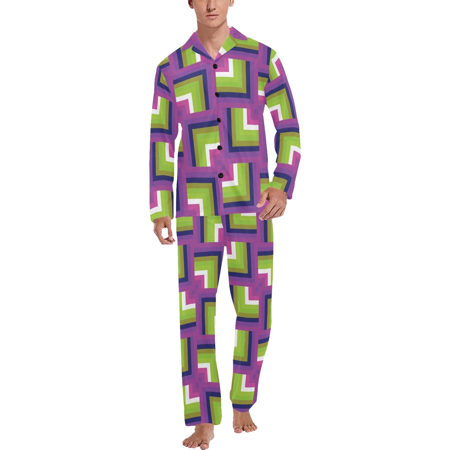 Optical illusion Pattern Print Design A05 Men's Long Pajama Set