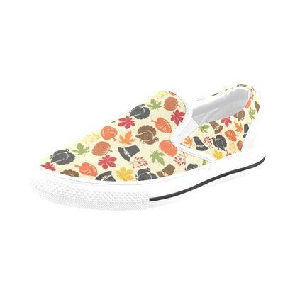 Thanksgiving Print Design LKS303 White Slip Ons Canvas Women's Shoes