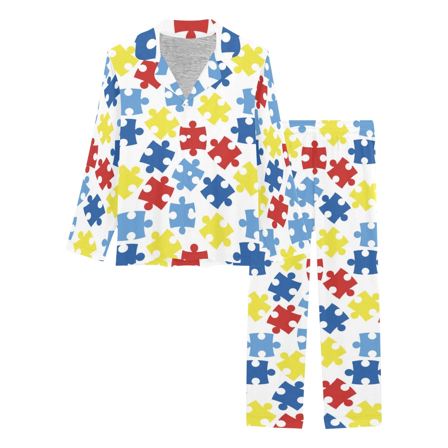 Autism Awareness Pattern Print Design 04 Women's Long Pajama Set