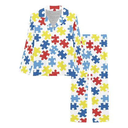 Autism Awareness Pattern Print Design 04 Women's Long Pajama Set