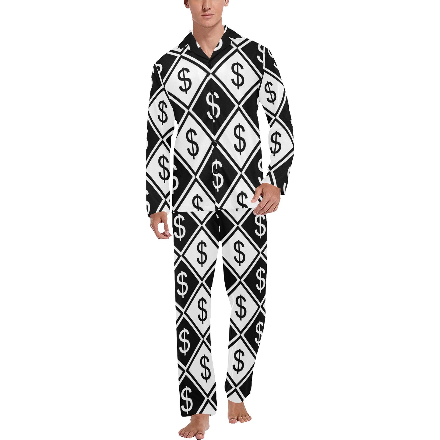 Money Pattern Print Design 04 Men's Long Pajama Set
