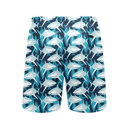 Shark Design Print Men's Swim Trunks Beach Shorts