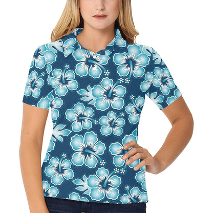 Blue Hibiscus Pattern Print Design HB011 Women's Polo Shirt