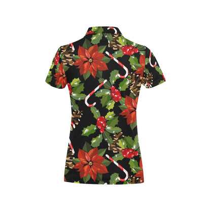 Poinsettia Pattern Print Design POT01 Women's Polo Shirt