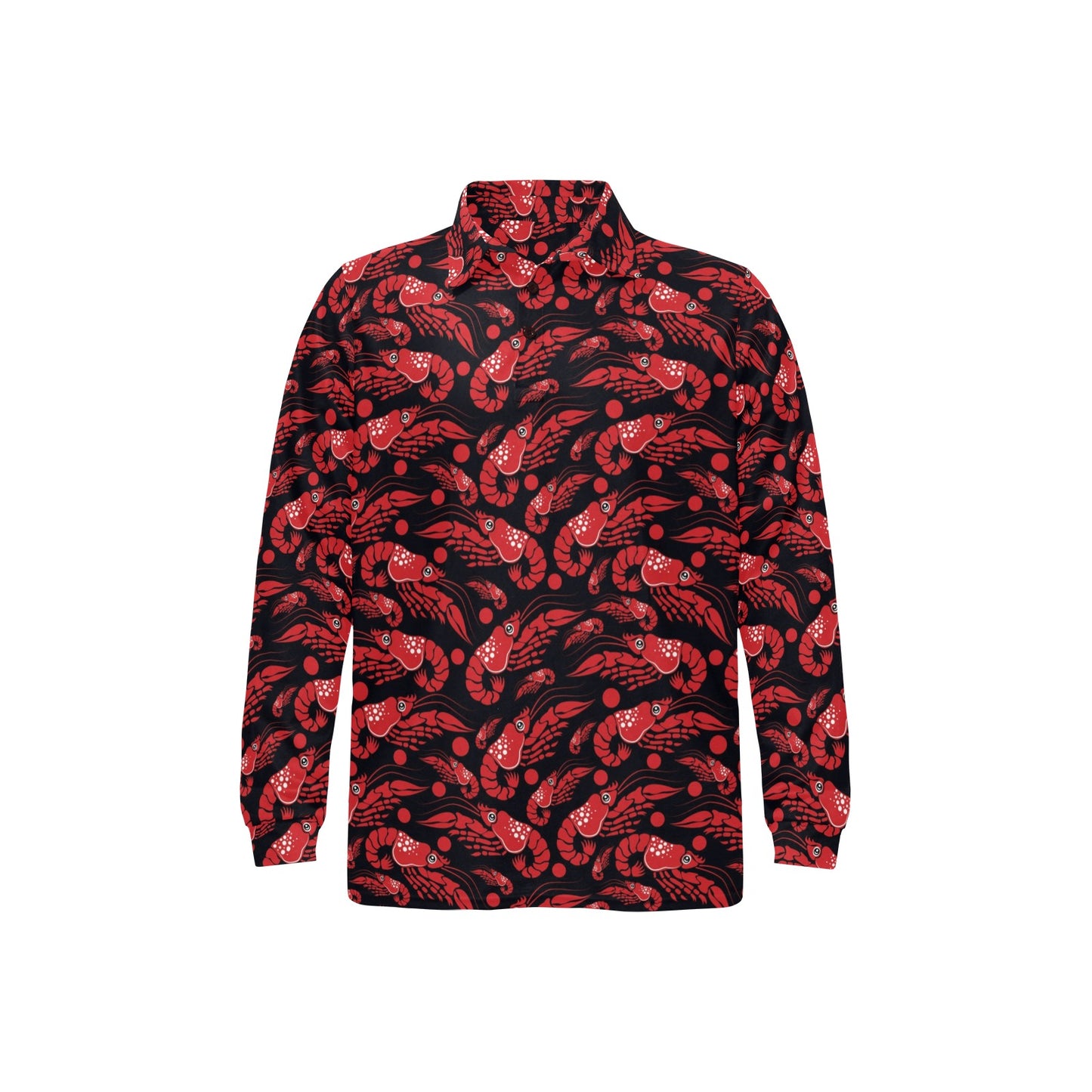 Shrimp Print Design LKS303 Long Sleeve Polo Shirt For Men's