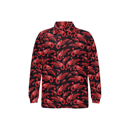 Shrimp Print Design LKS303 Long Sleeve Polo Shirt For Men's