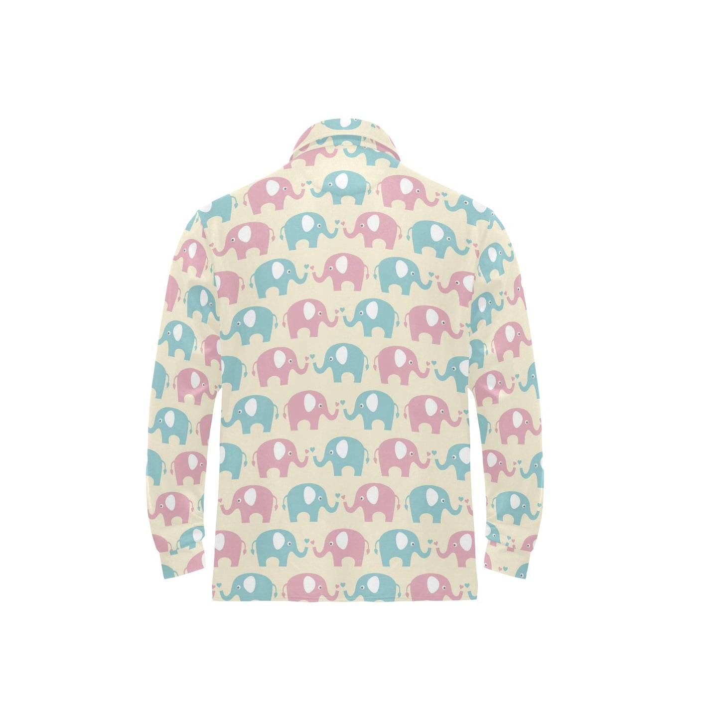 Elephant Baby Pastel Print Pattern Long Sleeve Polo Shirt For Men's
