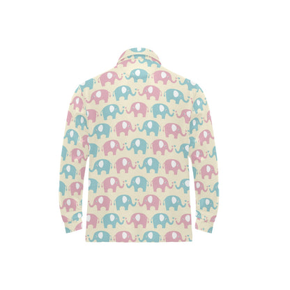 Elephant Baby Pastel Print Pattern Long Sleeve Polo Shirt For Men's