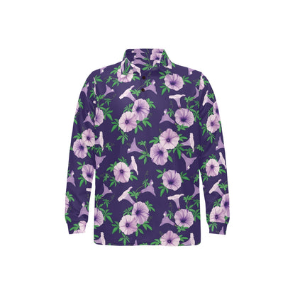 Morning Glory Pattern Print Design MG01 Long Sleeve Polo Shirt For Men's