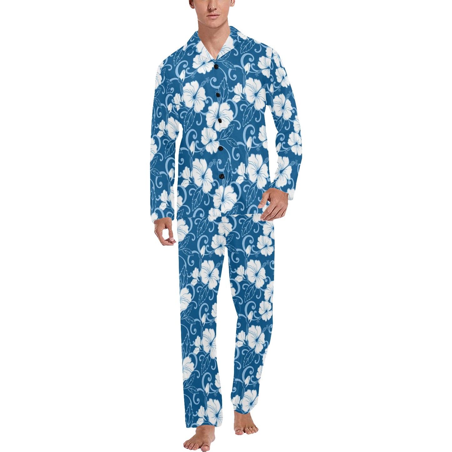 Hibiscus Pattern Print Design HB03 Men's Long Pajama Set