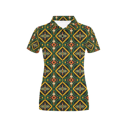 Kente Green Design African Print Women's Polo Shirt