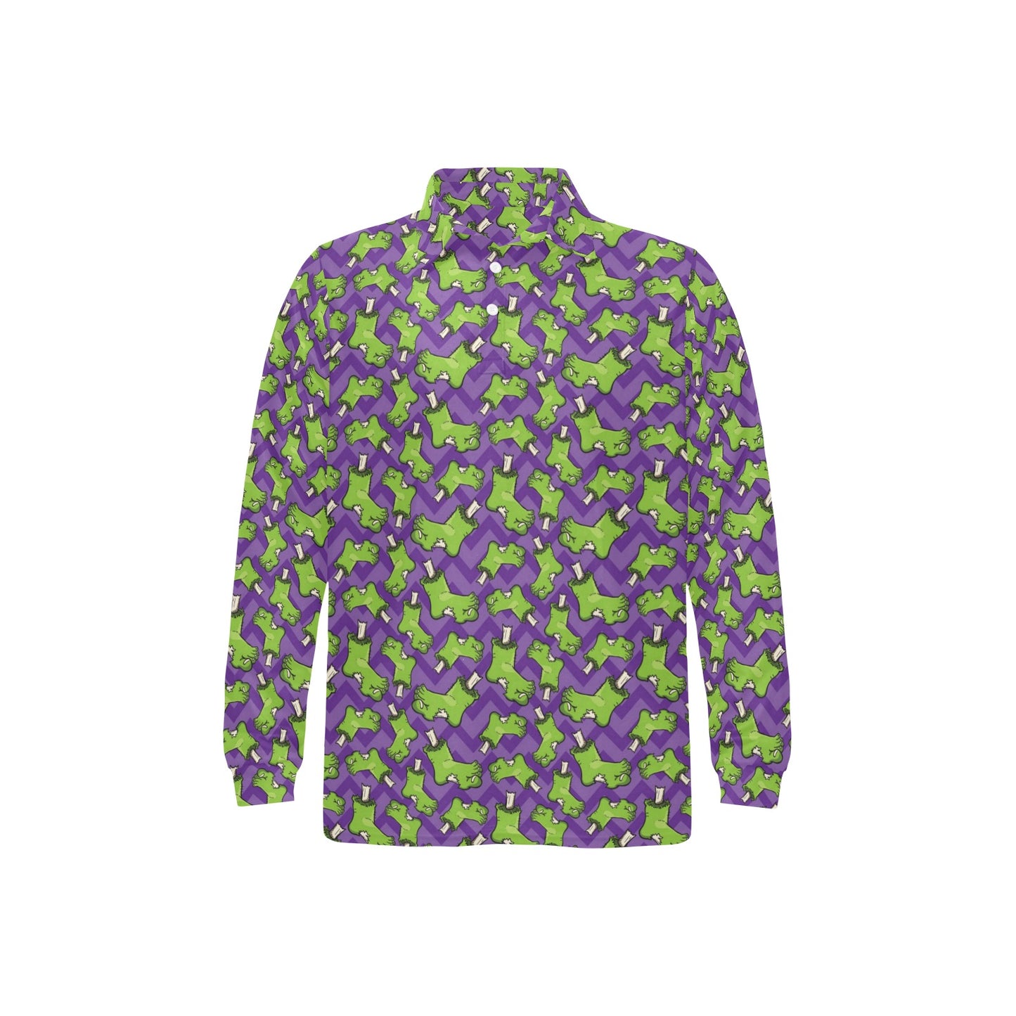 Zombie Foot Design Pattern Print Long Sleeve Polo Shirt For Men's