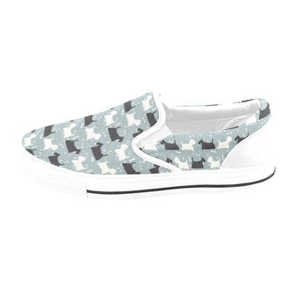 Scottish Terriers Print Design LKS301 White Slip Ons Canvas Women's Shoes