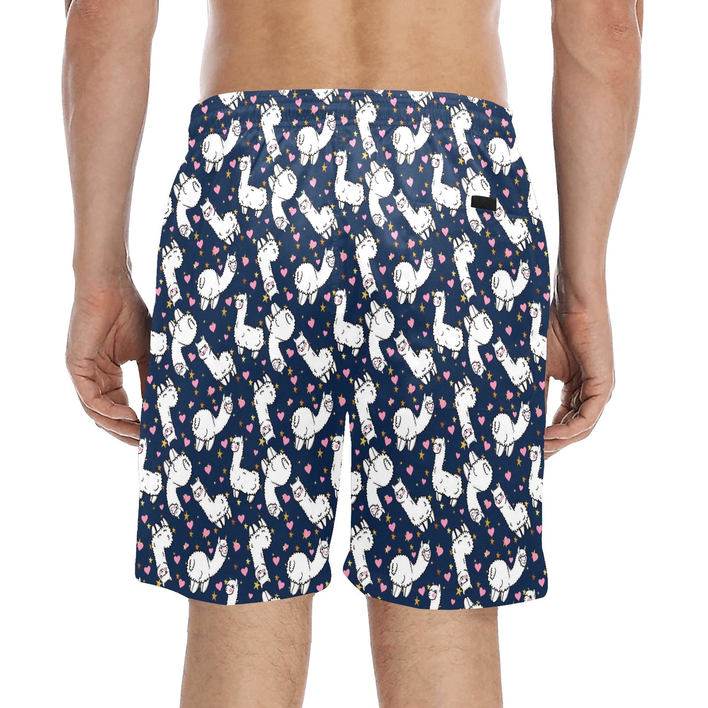Alpaca Heart Star Design Themed Print Men's Swim Trunks Beach Shorts