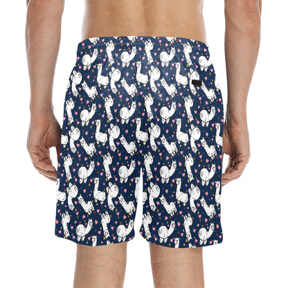 Alpaca Heart Star Design Themed Print Men's Swim Trunks Beach Shorts