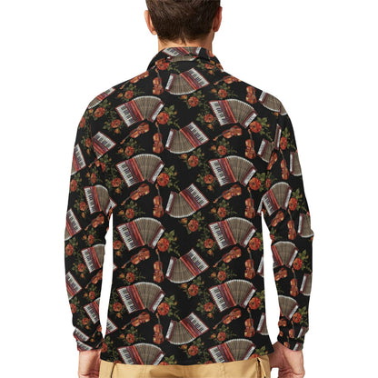 Accordion Print Design LKS403 Long Sleeve Polo Shirt For Men's