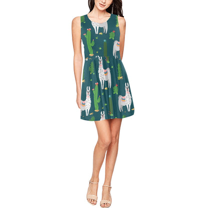 Llama Cactus Pattern Print Design 013 Sleeveless Dress