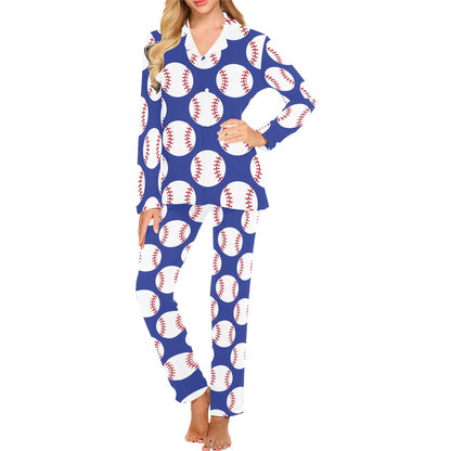 Baseball Blue Background Women's Long Pajama Set