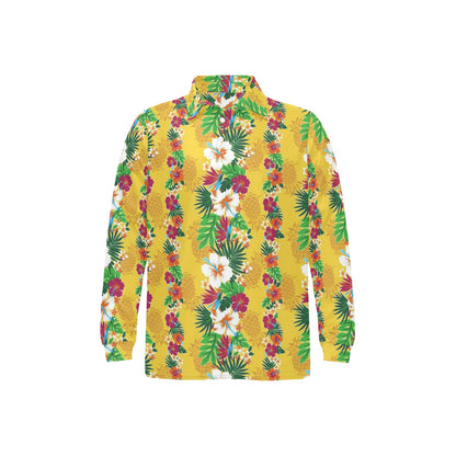 Hawaiian Themed Pattern Print Design H09 Long Sleeve Polo Shirt For Men's