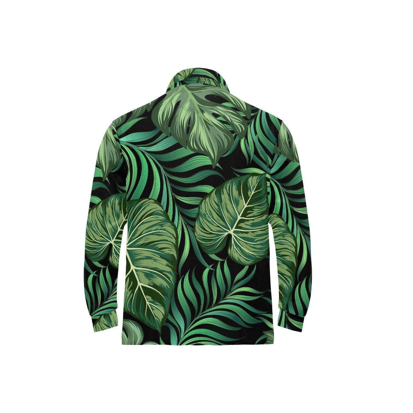 Green Fresh Tropical Palm Leaves Long Sleeve Polo Shirt For Men's