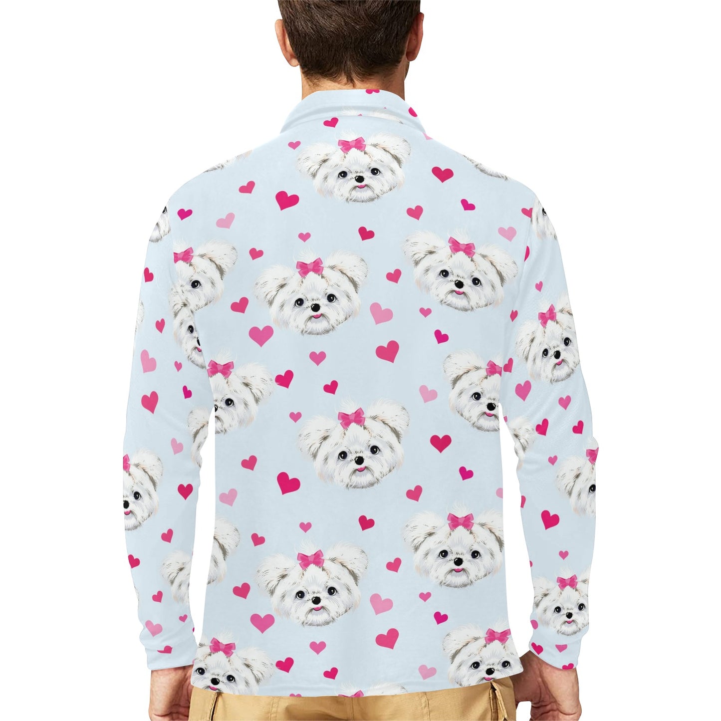 Maltese Pattern Print Design 03 Long Sleeve Polo Shirt For Men's