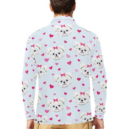Maltese Pattern Print Design 03 Long Sleeve Polo Shirt For Men's