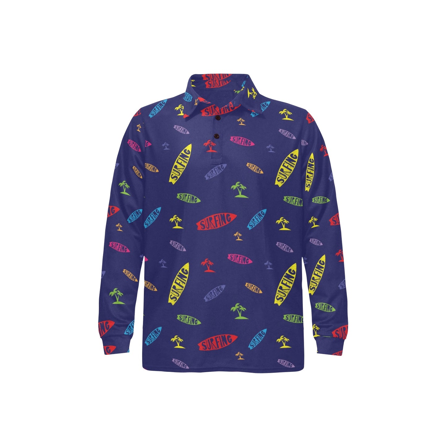 Surfboard Print Design LKS305 Long Sleeve Polo Shirt For Men's