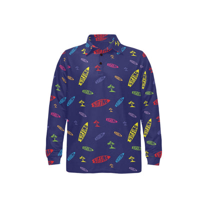 Surfboard Print Design LKS305 Long Sleeve Polo Shirt For Men's