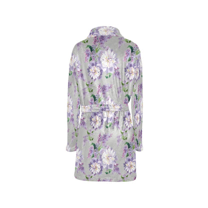 Lilac Pattern Print Design LI07 Women's Fleece Robe