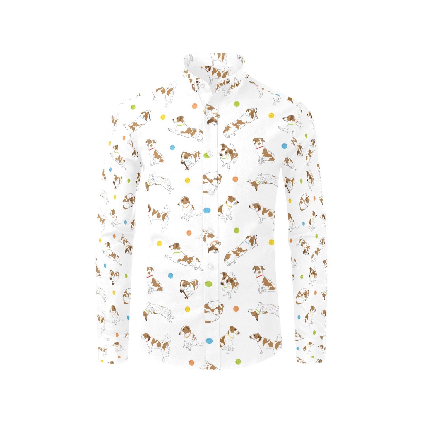 Russell Terriers With Balls Print Design LKS307 Men's Long Sleeve Dress Shirt