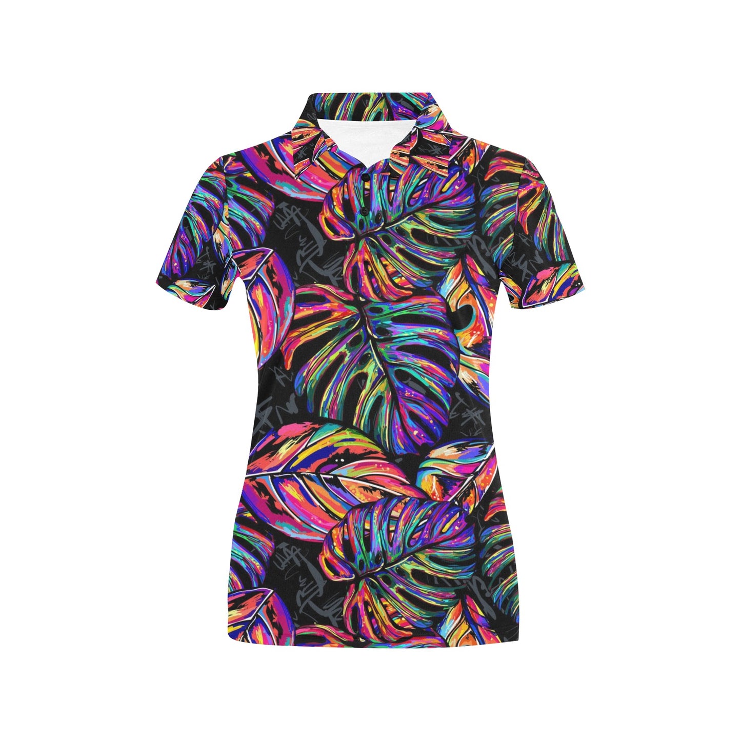 Neon Color Tropical Palm Leaves Women's Polo Shirt