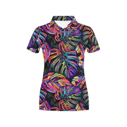 Neon Color Tropical Palm Leaves Women's Polo Shirt