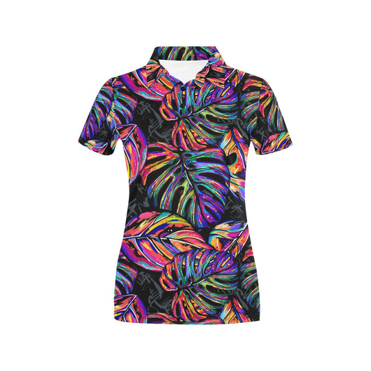 Neon Color Tropical Palm Leaves Women's Polo Shirt