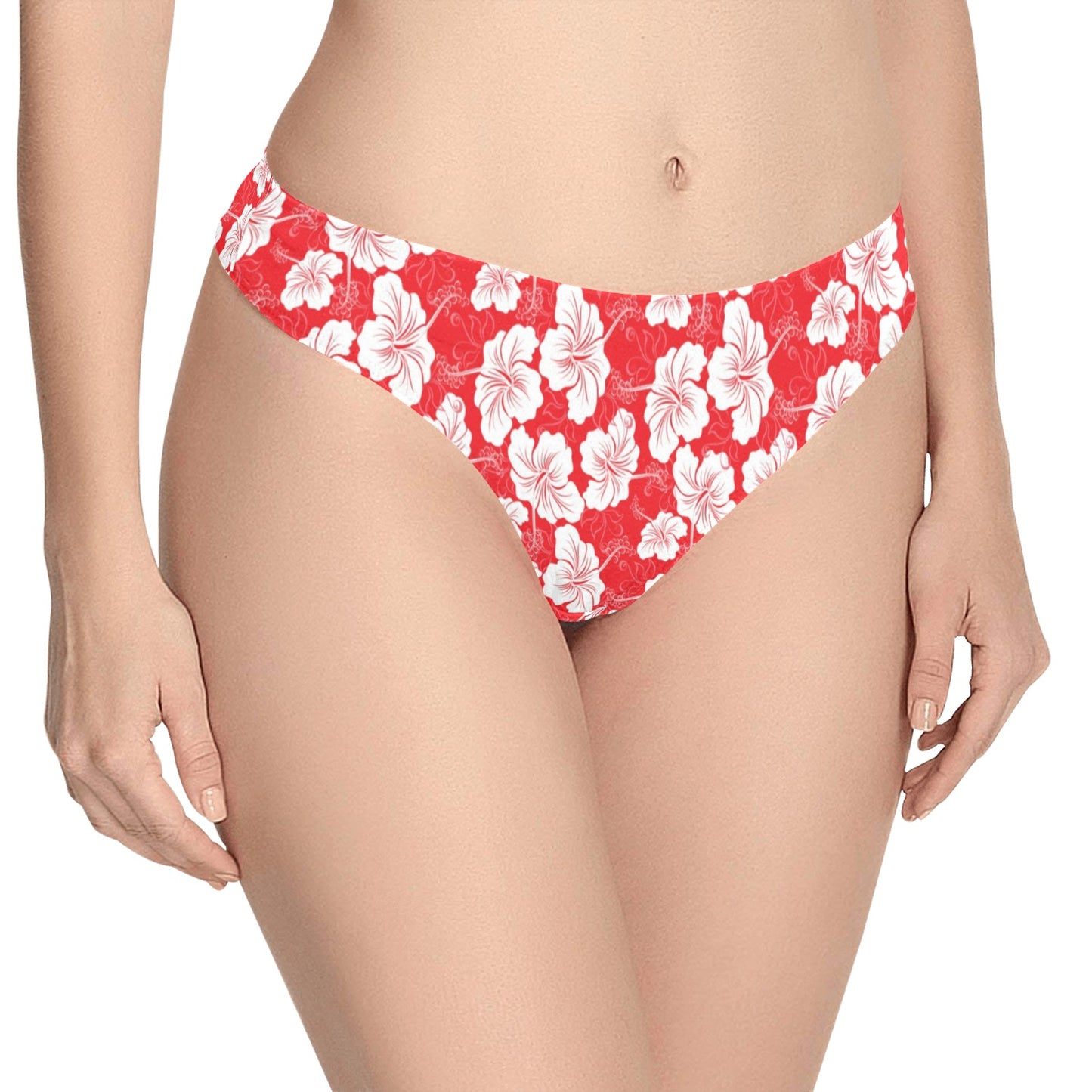 Flower Hawaiian Hibiscus Red Background Print Women's Thongs