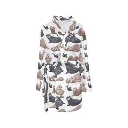 Sea Lion Pattern Print Design 02 Women's Fleece Robe
