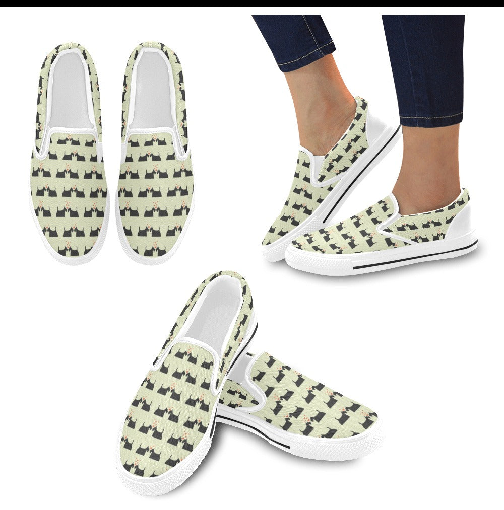 Scottish Terriers Print Design LKS304 White Slip Ons Canvas Women's Shoes