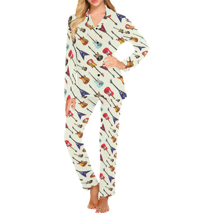 Electric Guitar Print Design LKS404 Women's Long Pajama Set