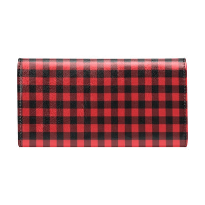 Red Black Buffalo Tartan Plaid Pattern Women's Trifold Wallet
