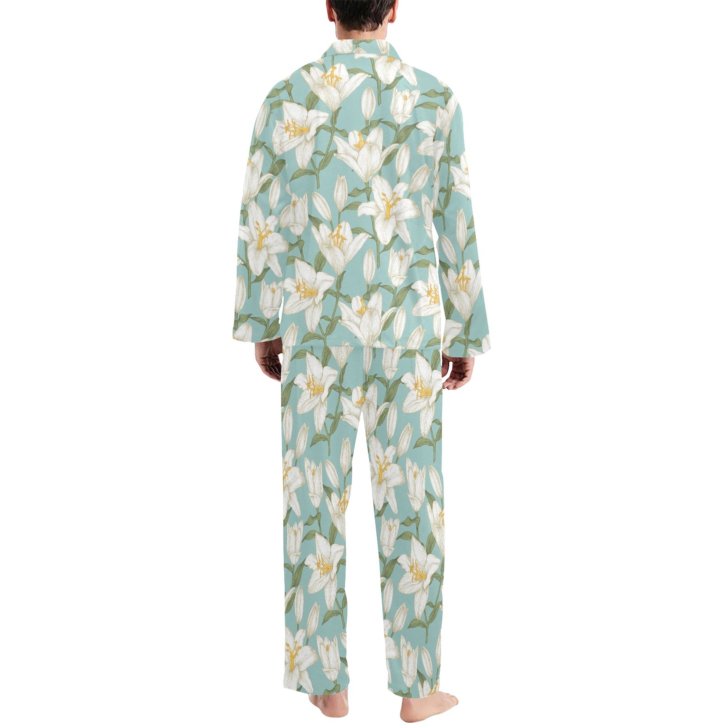Lily Pattern Print Design LY09 Men's Long Pajama Set