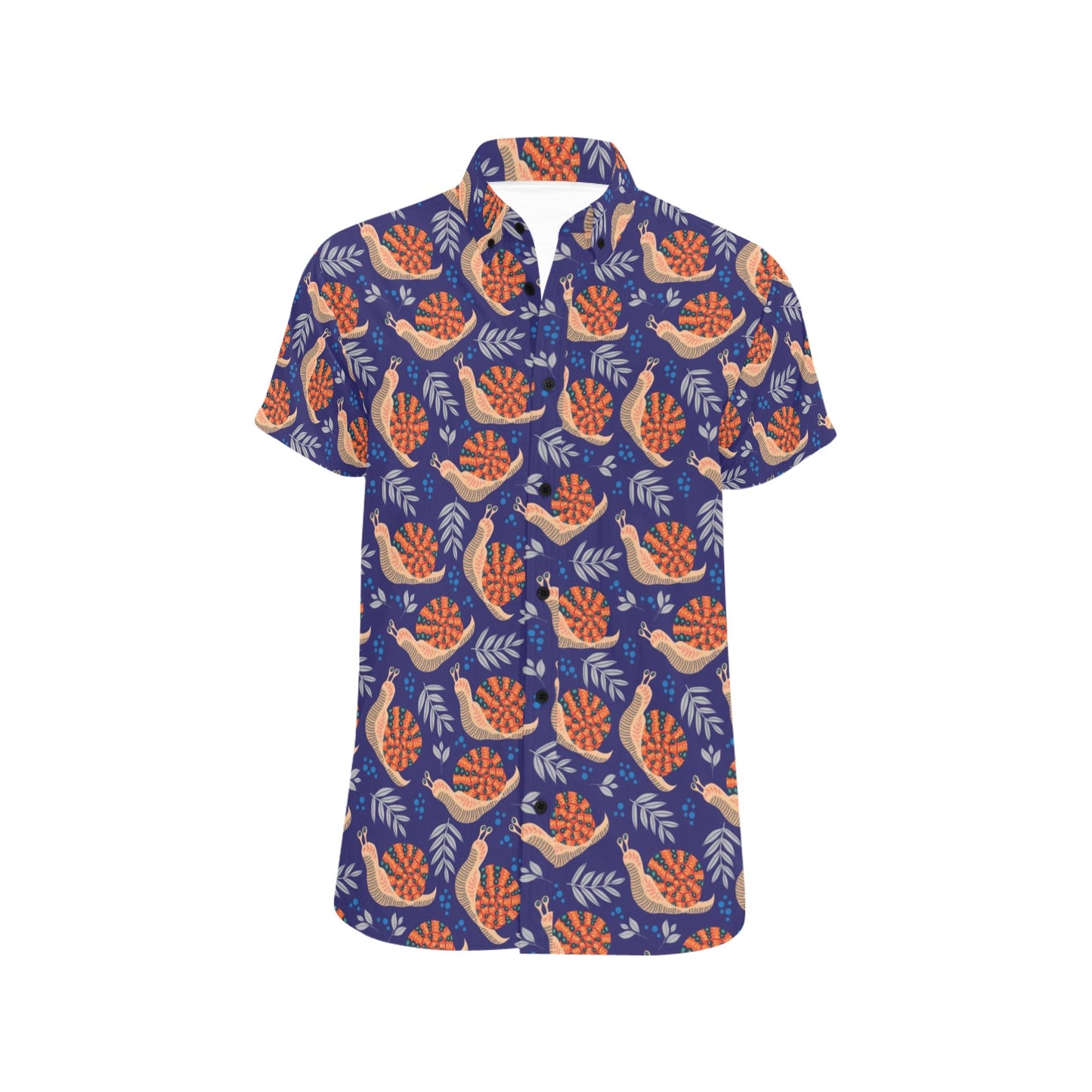 Snail Print Design LKS401 Men Short Sleeve Button Up Shirt