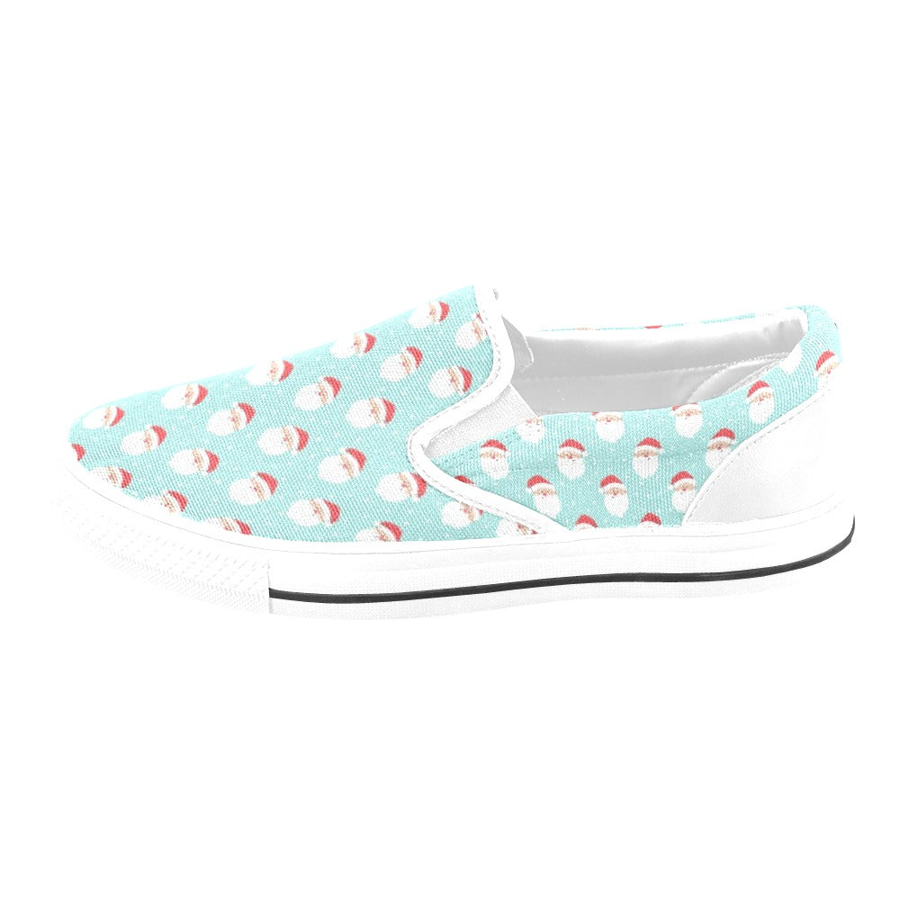 Santa Print Design LKS308 White Slip Ons Canvas Women's Shoes