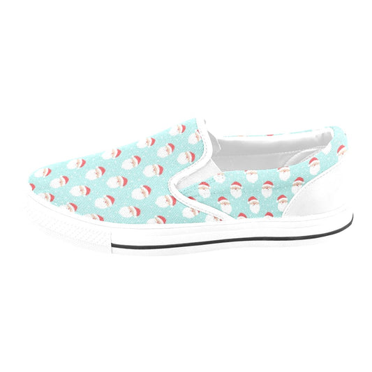 Santa Print Design LKS308 White Slip Ons Canvas Women's Shoes