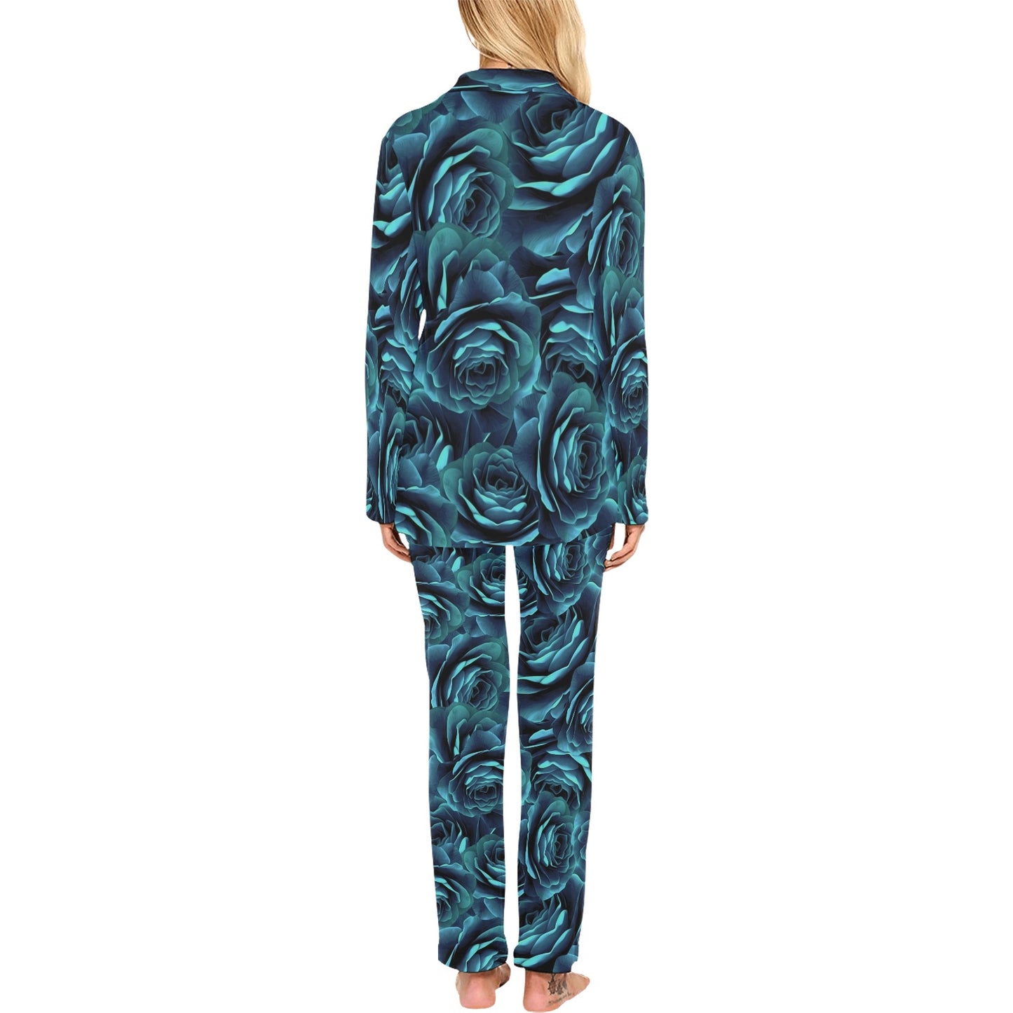 Camellia Pattern Print Design CM04 Women's Long Pajama Set