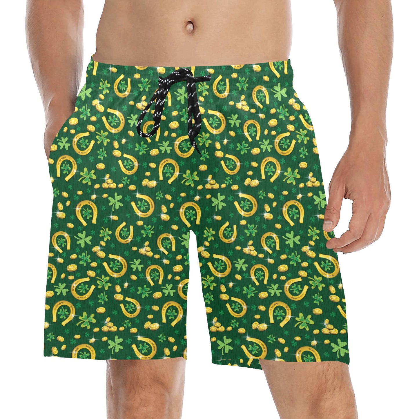 Shamrock Horse Shoes Saint Patrick's Day Print Design LKS307 Men's Swim Trunks Beach Shorts