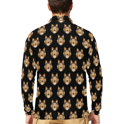 Collies Pattern Print Design 01 Long Sleeve Polo Shirt For Men's