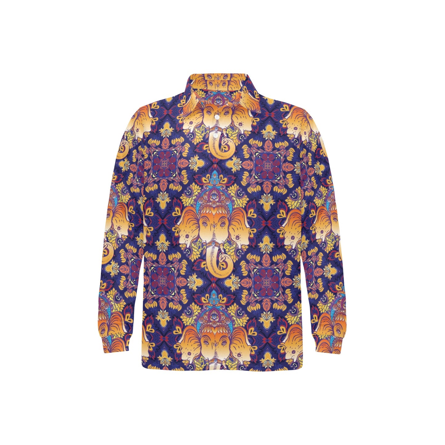 Ganesha Pattern Print Design 01 Long Sleeve Polo Shirt For Men's