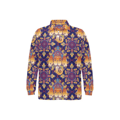 Ganesha Pattern Print Design 01 Long Sleeve Polo Shirt For Men's