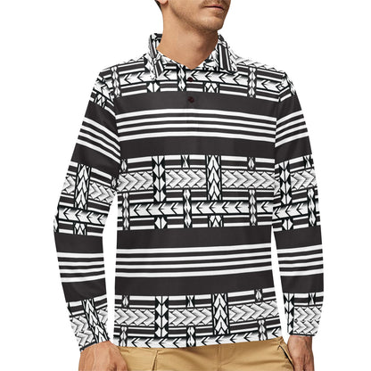 Samoan Tattoo Print Design LKS304 Long Sleeve Polo Shirt For Men's