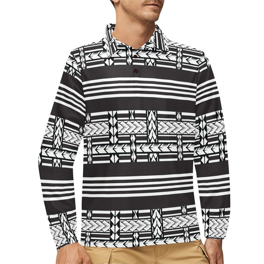 Samoan Tattoo Print Design LKS304 Long Sleeve Polo Shirt For Men's