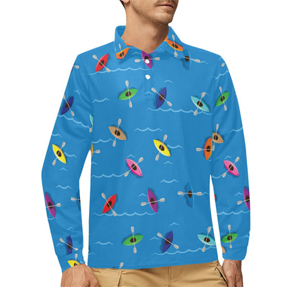 Kayak Pattern Print Design 03 Long Sleeve Polo Shirt For Men's